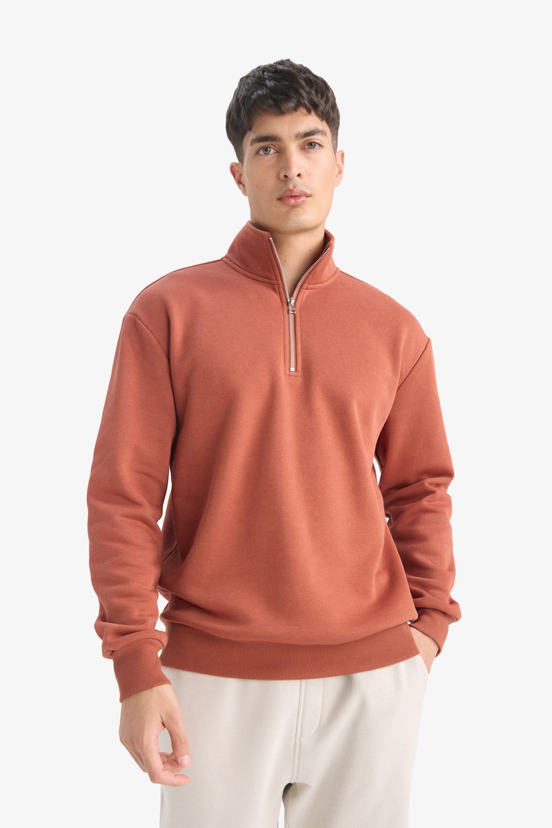 DeFacto Brown Man Regular Fit High Neck Thick Sweatshirt Casual - Image 3